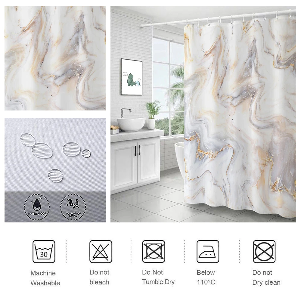 Marble Ripple shower curtains Abstract Striped Waterproof Bath Curtains for Bathroom home Decor modern Luxury bathroom curtain | Дом и сад