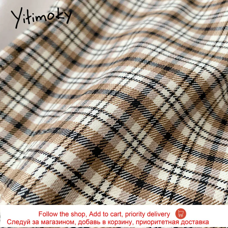 

Yitimoky Plaid Shorts High Waist Women Knee Length Wide Leg Pants Sashes Button Pockets Zipper Casual Summer 2021 New Korean