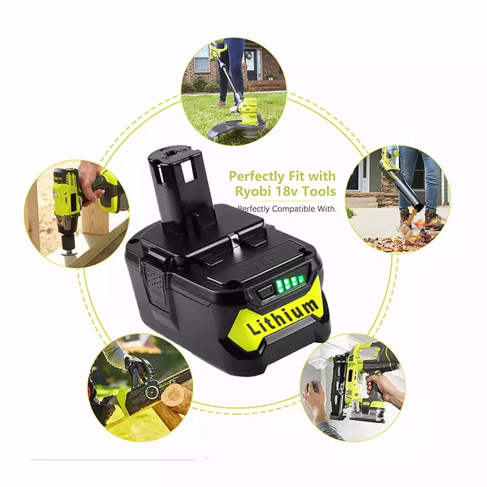 

1/2PCS High Capacity 18V 9800mAh Li-Ion for Ryobi P108 RB18L40 Rechargeable Battery Pack Power Tool Battery Ryobi ONE