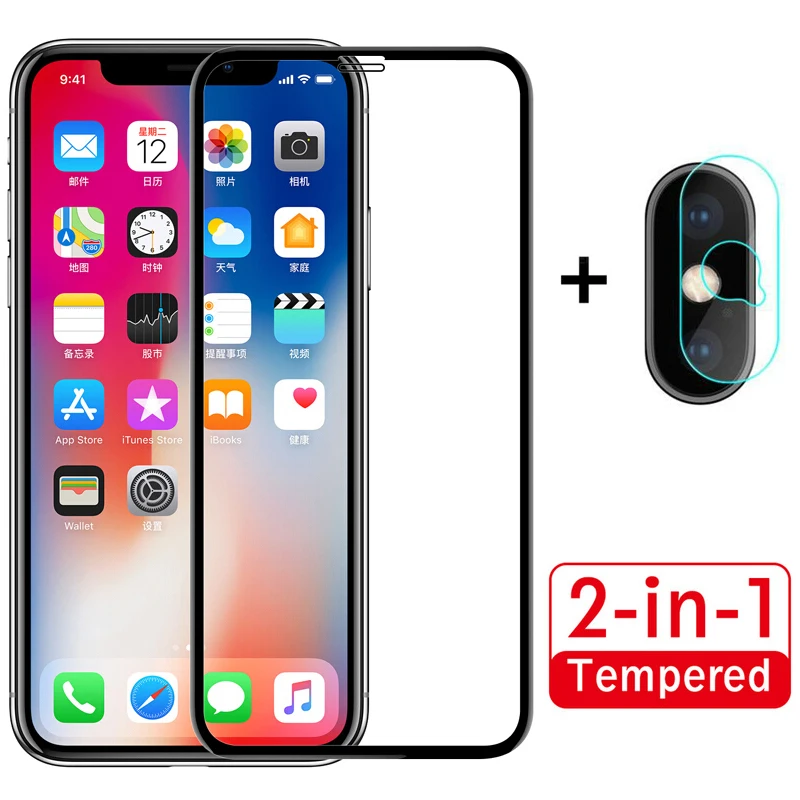 2 в 1 закаленное стекло с полным покрытием для iPhone X XS Max XR 11 Pro защитная пленка