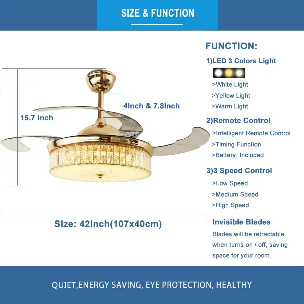 42 дюймовые потолочные вентиляторы 4 выдвижные лопасти светодиодный потолочный