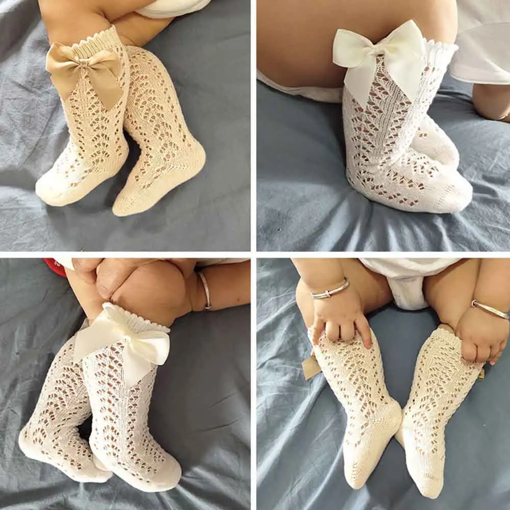 

2021 spring baby socks Girls Knee High Socks With Royal bow spanish style Toddlers Tube Socks Kids Hollow Out Sock Infant Socken