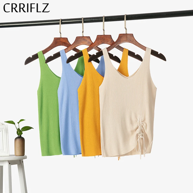Женская Трикотажная майка без рукавов модная повседневная однотонная на