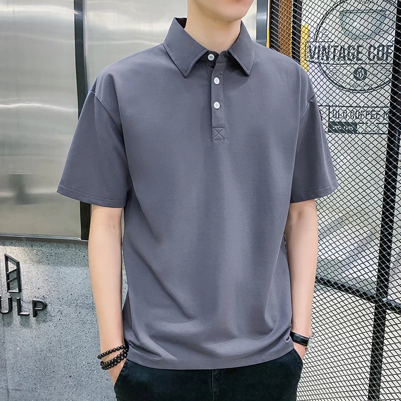 

TFETTERS Polo Shirt Men Clothing Solid Color Fashion Breathable Thin Polo Shirts 2021 Turn-Down Collar Half Oversized Clothe