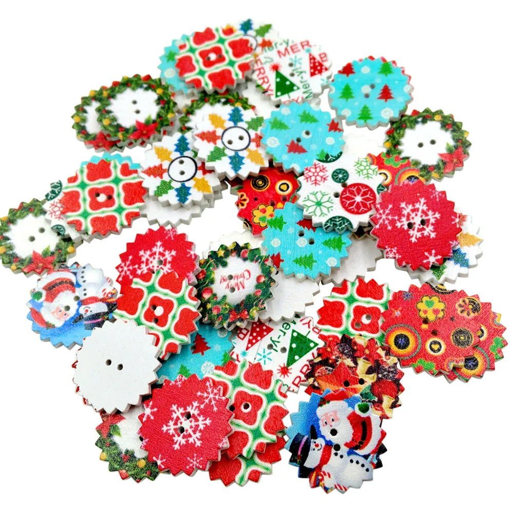 1 Набор 50 шт Смешанные рождественские 2 отверстия деревянные пуговицы для шитья