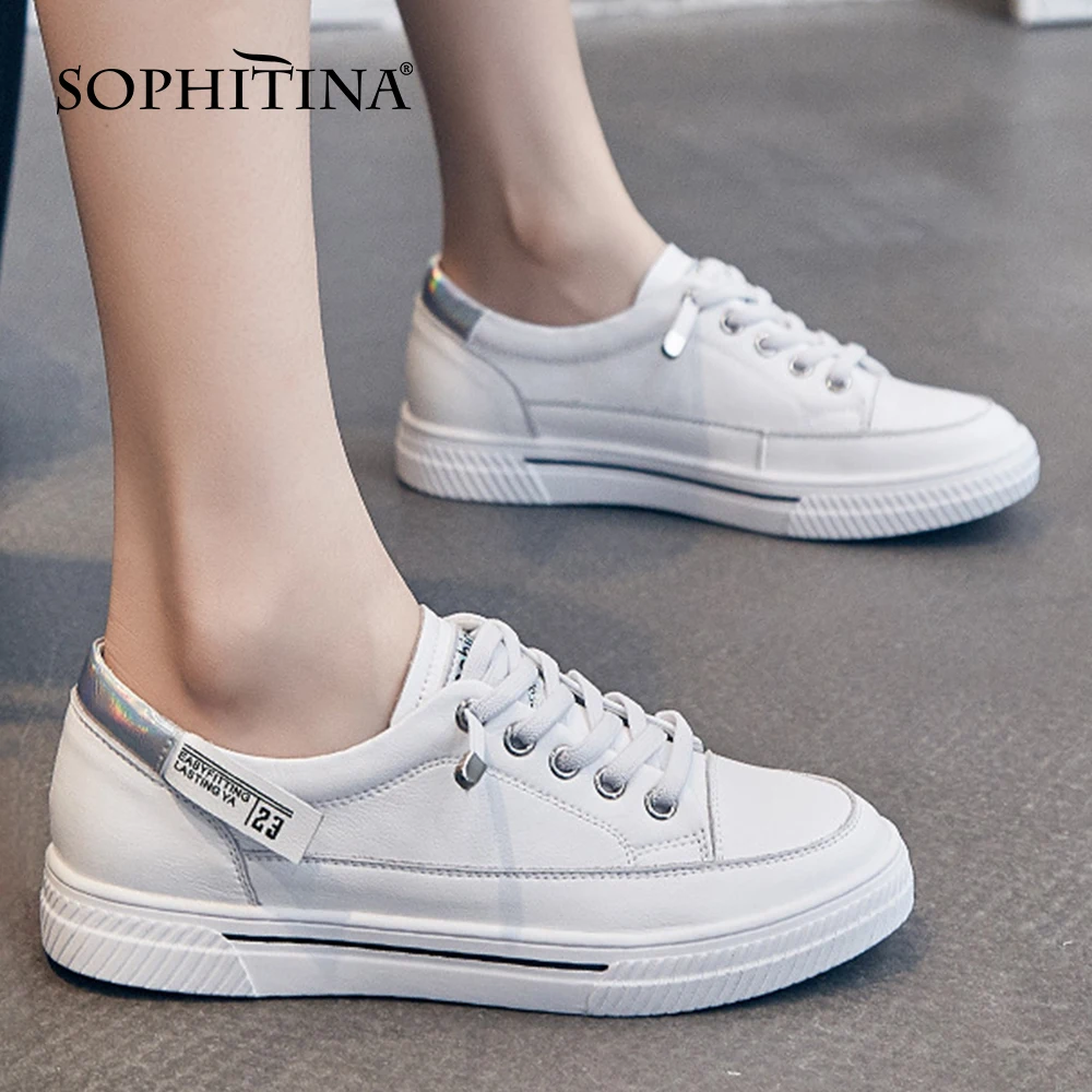 

Женские кожаные туфли SOPHITINA, универсальные Повседневные Дышащие туфли на плоской подошве, с перекрестными ремешками, Нескользящие, белые, ...