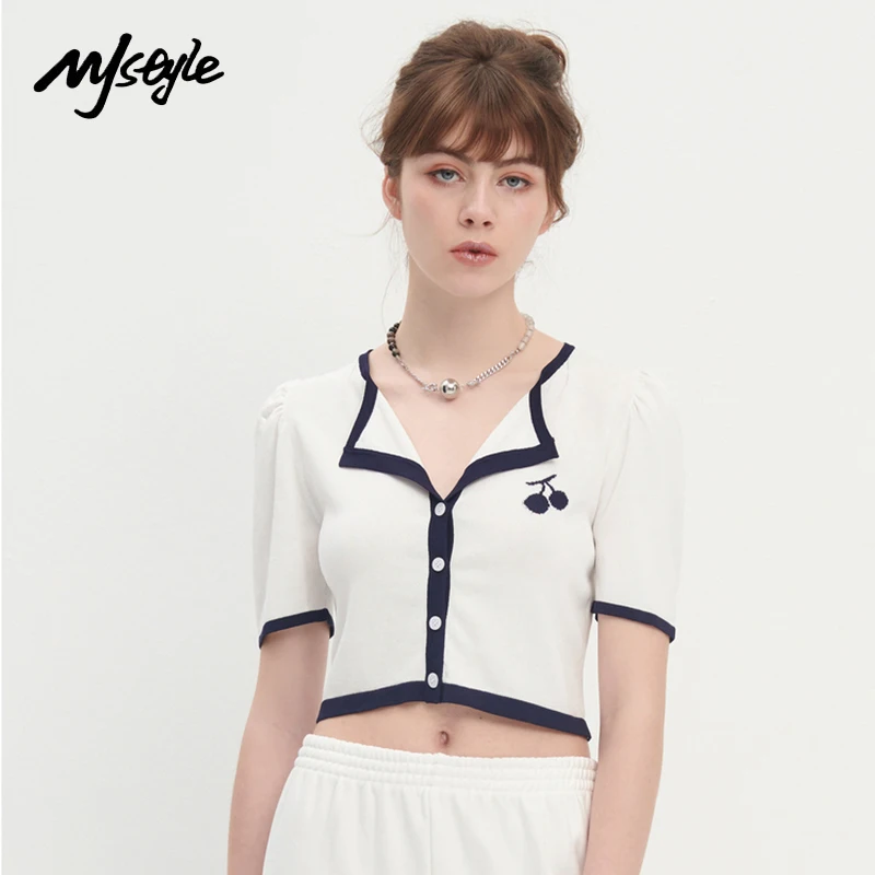 MJstyle 2021 летняя Милая Повседневная футболка с вишней для женщин черный и белый