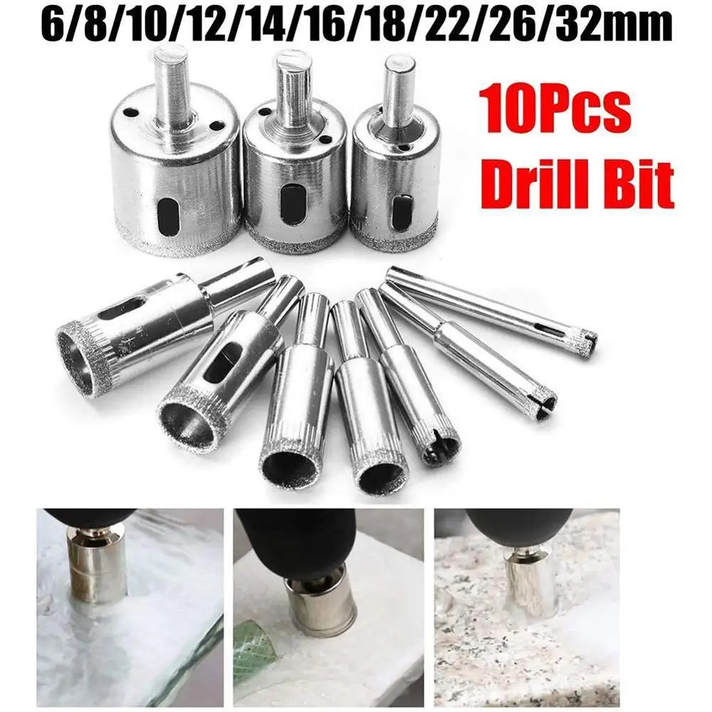 

High Quality 10pcs Diamond Coated Hole Saw Drill Bit Set Cutter 8-50mm For Tile Ceramic Marble Glass