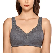 FAKUNTN Women's Cotton Non Padded Lace Trim Full Coverage Wirefree Plus Size Bra  (2)