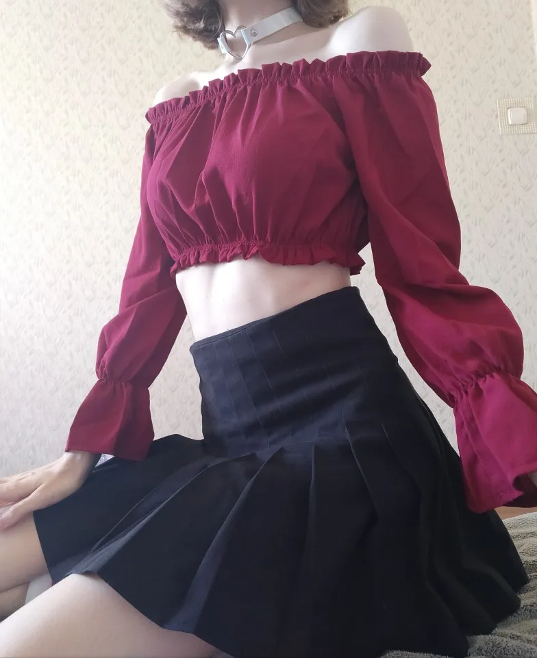 Женские рубашки в Корейском стиле хлопковая одежда с вырезом лодочкой и длинным