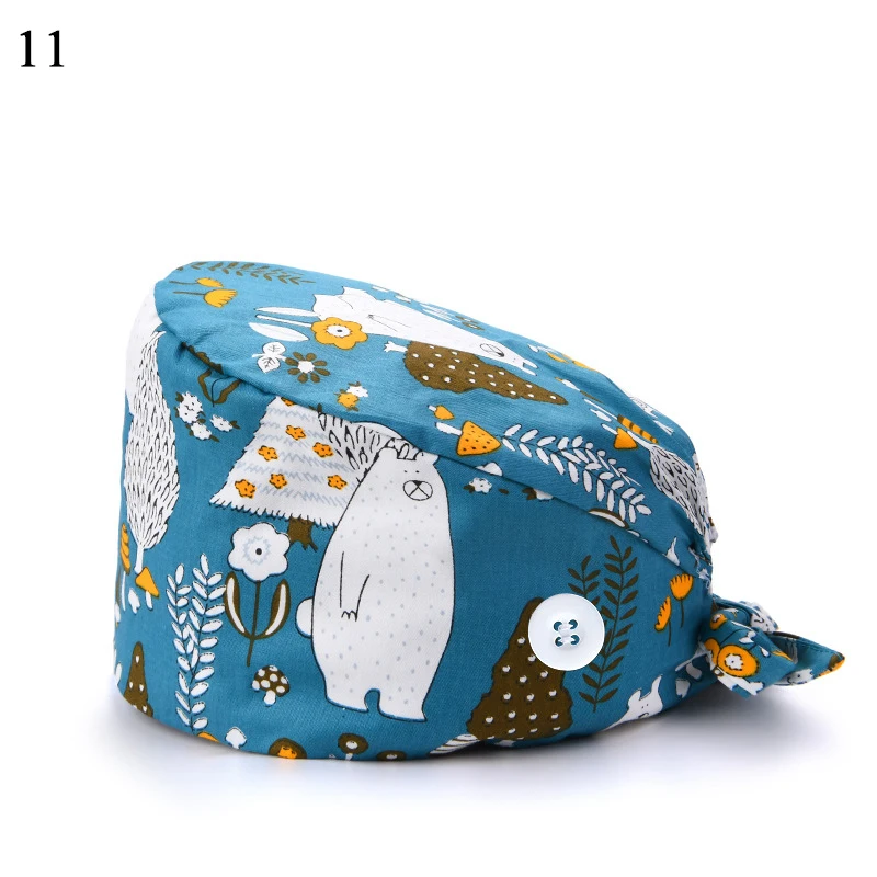

1PC Doctor Hat Cartoon Printed Scrub Nurse Hat Floral Bouffant Sanitary Cap with Buckle Fashion Unisex Nursing Caps Scrub Cap