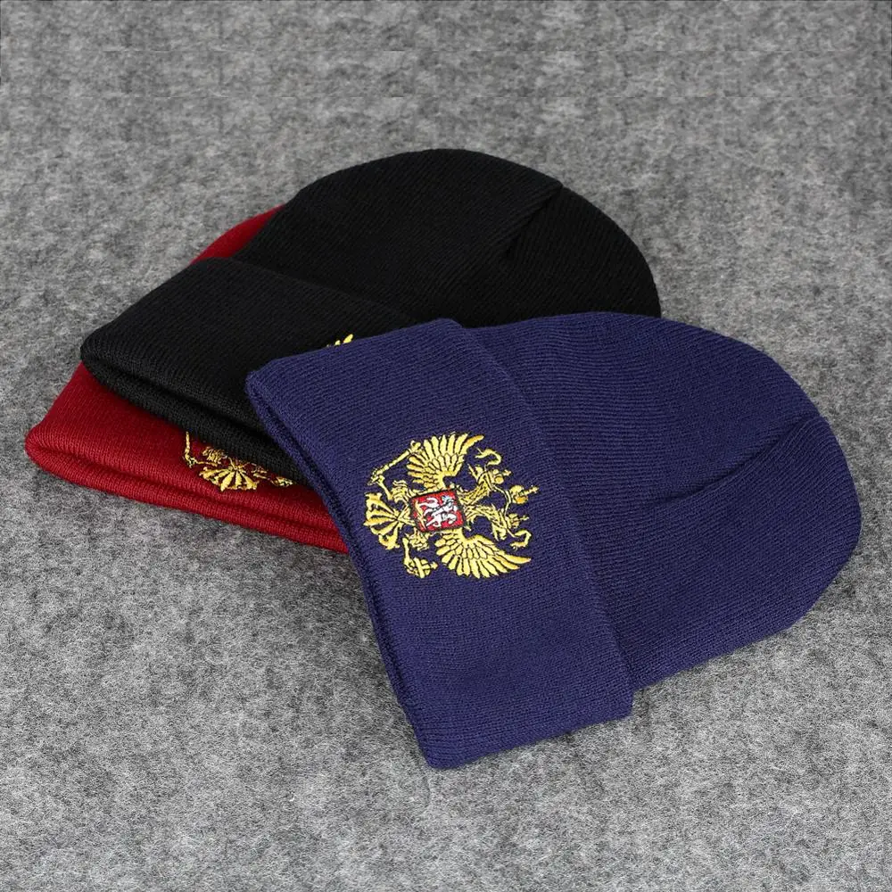 Осенне-зимняя шерстяная Круглая Шапочка двуглавый орёл вязаная шапка с вышивкой