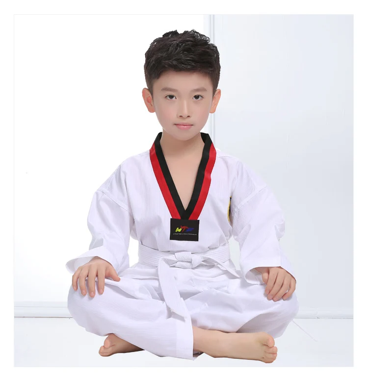 WTF белая униформа для тхэквондо детей и взрослых костюм Dobok Karate одежда с длинным