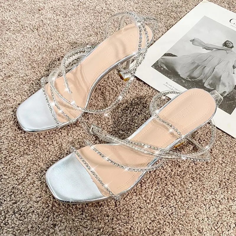 

High heeled sandals women's 2021 new cut-out weave patent leather thin heel fish mouth women's shoes new show