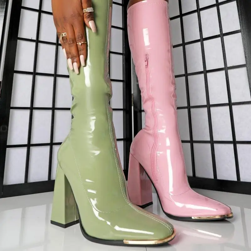 Новое поступление женские облегающие сапоги на платформе розовые черные