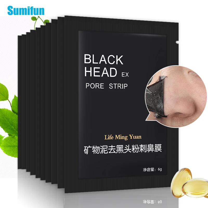 

10pcs Blackhead Remover Strip Patch Black Face Mask Peeling Acne Treatment Mineral Mud Nose Pore Cleaning Sticker Skin Care