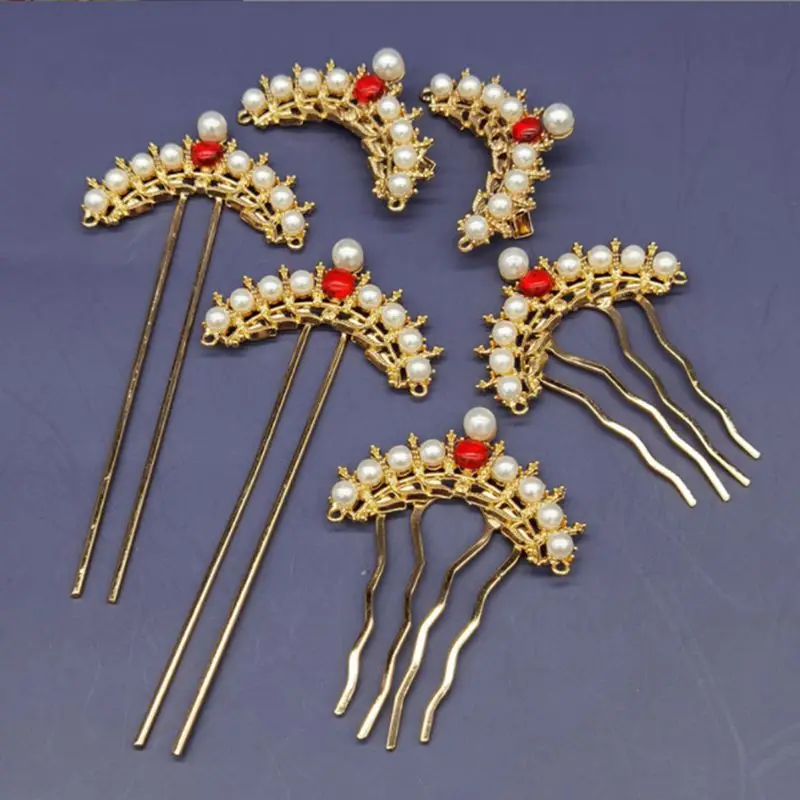 

Chinese Hair Accessories for Women Vintage Hanfu Accessory Hairpin with ABS Pearls Metal Head Jewelry