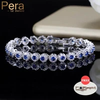 pera new fashion royal tennis bracelets for women silver color big cubic zirconia blue flower connected party charm jewelry b117