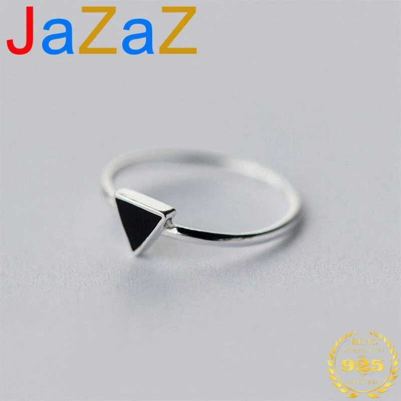 

A00214 100% 925 Sterling Silver Jewelry Creative Adjustable Geometric Triangle Black Rings for Women Daily Life Accessorie