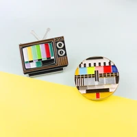 custom old school tv screen brooches no signal enamel pin for bag shirt lapel creative badge funny jewelry gift for kids