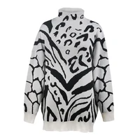 Winter Turtleneck Knitted Ladies Sweater Women Loose Zebra Long Sweaters Jumpers Casual Autumn Oversized Tops Pullover 2020