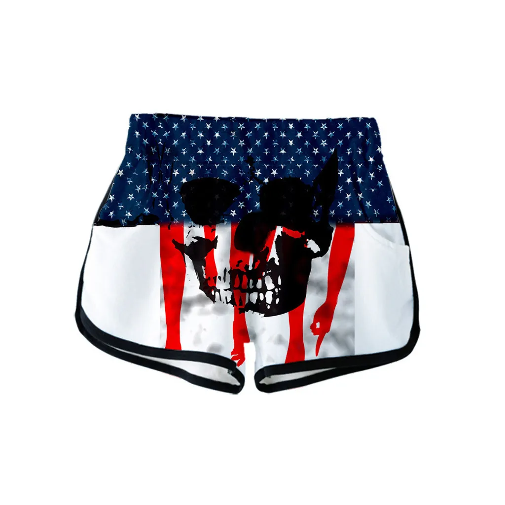 

JAYCOSIN Fashion Women Independence Day Print Shorts Lady Casual Beach Double Pockets Shorts Female Fitness Shorts S-2XL
