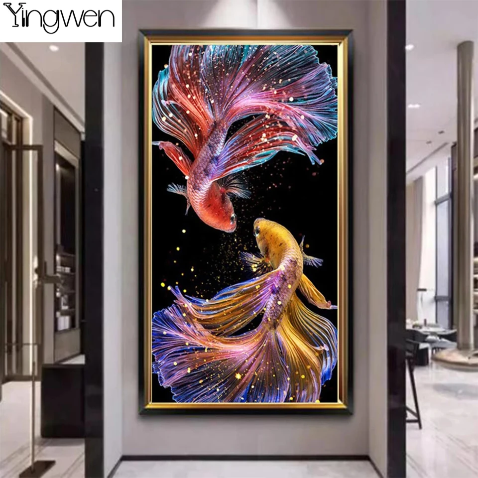 

Koi DIY 5D Diamond Painting Fish Beads Embroidery Goldfish Cross Stitch Rhinestone Animal Picture Full Diamond Mosaic Home Decor