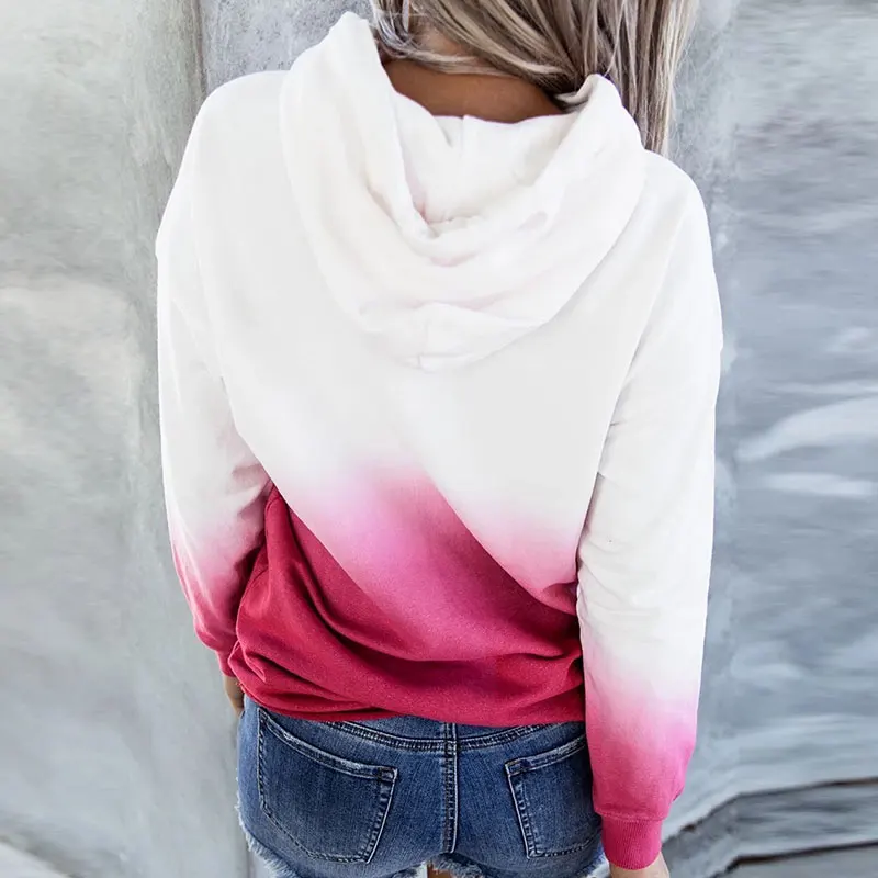 

Autumn Winter Women Sweatshirts Hoodies Long Sleeve Loose Hooded Gradient Print Fleece Pullover K2