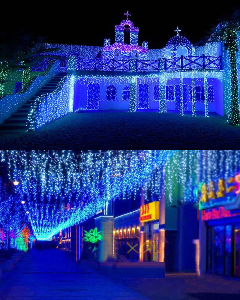 christmas lights outdoor street garland on the house icicle curtain light 34m eu plug waterproof connecter for yard decoration free global shipping