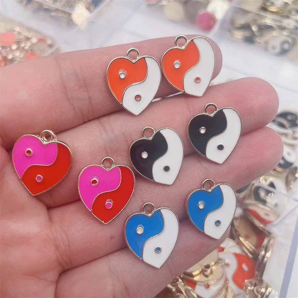 

JQ 20Pcs Colorful Heart Yinyang Tai Chi Round Dripping Oil Charms For DIY Bracelet Jewelry Making Handmade Accessories Wholesale