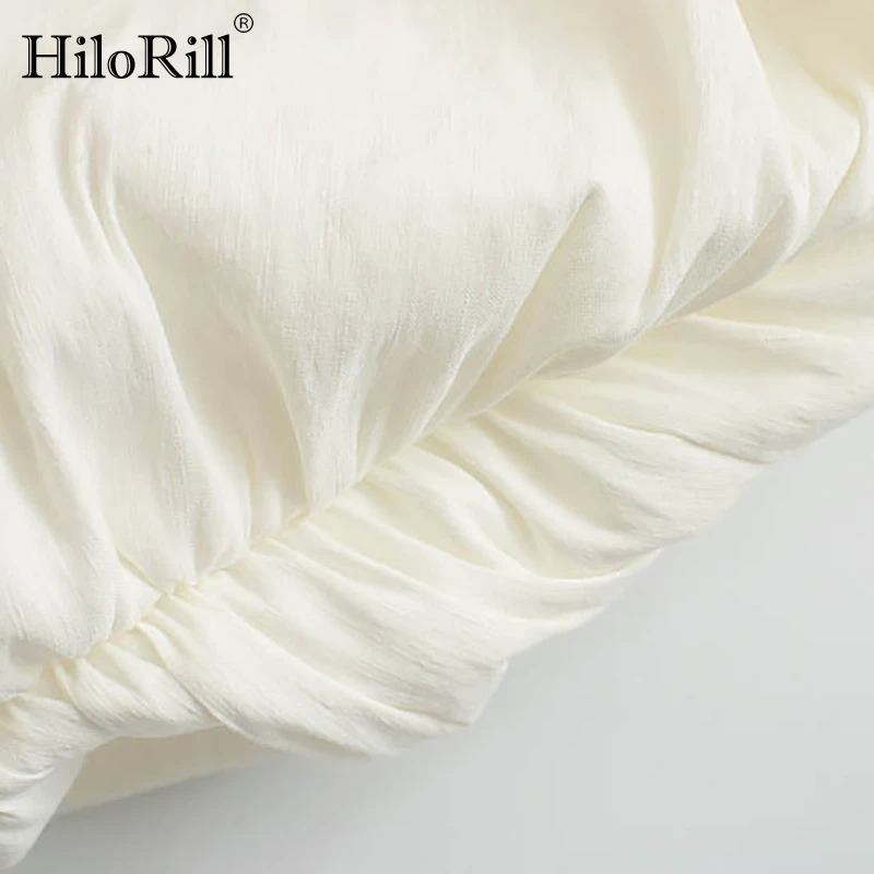 

HiloRill Women Chic Hollow Out White Shirt Dress 2021 Stylish Long Pleated Party Dress Short Sleeve Sexy Bodycon Dresses Robe
