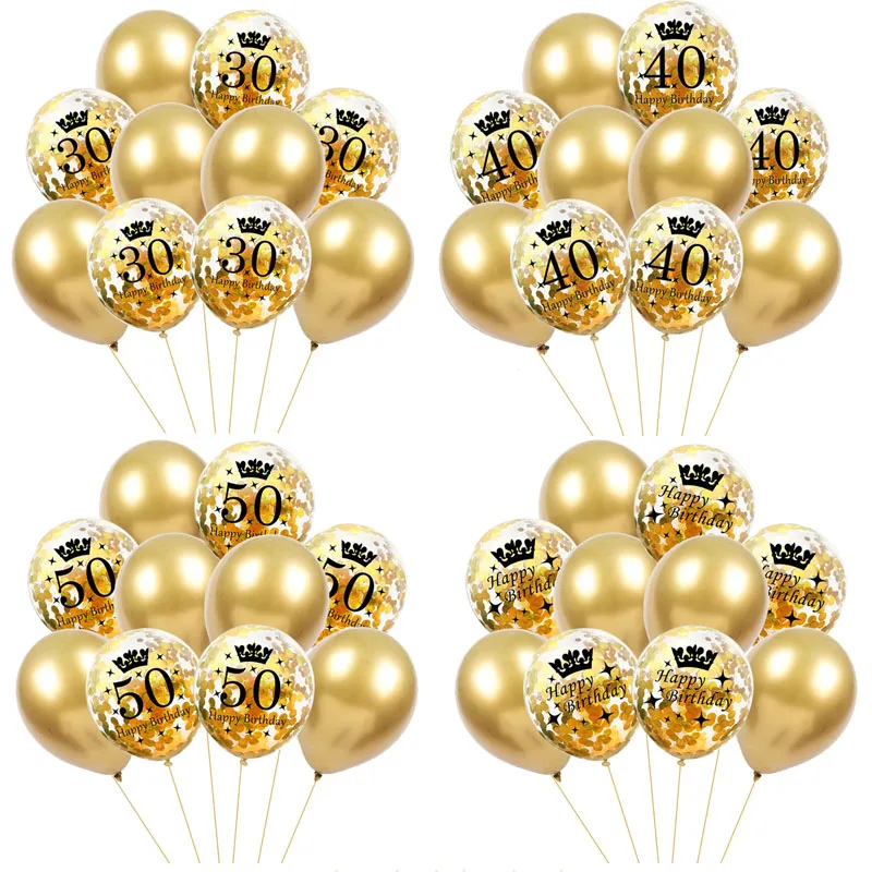 

10pcs 30th 40th 50th 60th Birthday Party Confetti Balloons 30 40 50 60 Years old Birthday Party Adult digital ballon air Globos