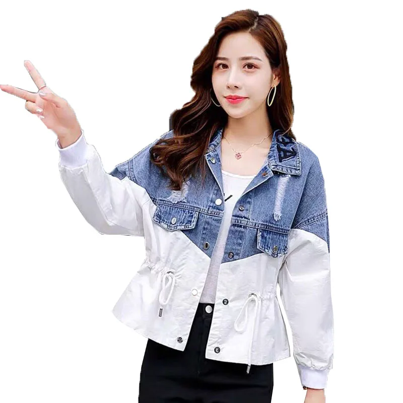 Женская джинсовая куртка с длинным рукавом свободная короткая из джинсовой