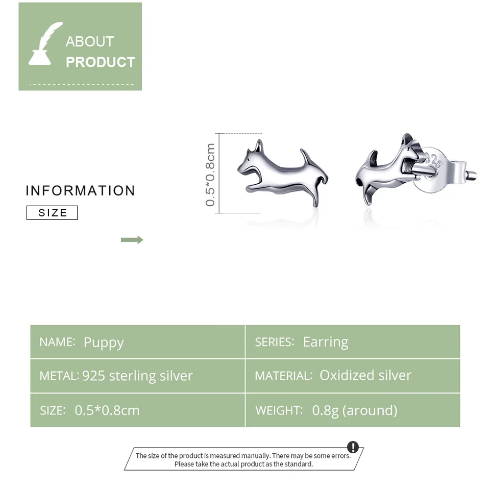 Bamoer GXE818 Оригинальные серьги-гвоздики с щенком из гипоаллергенного стерлингового серебра 925 простой минималистичный женский трендовый ювелирный подарок для девушки.