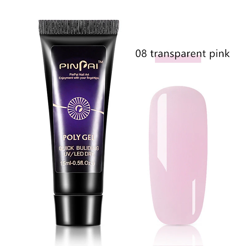 08 Transparent pink 15 мл полигель Кристалл расширение УФ гель для ногтей наращивание полигель дизайн ногтей гель лак желе акриловый строительный УФ лак для ногтей поли гель - Цвет: 08 Transparent pink