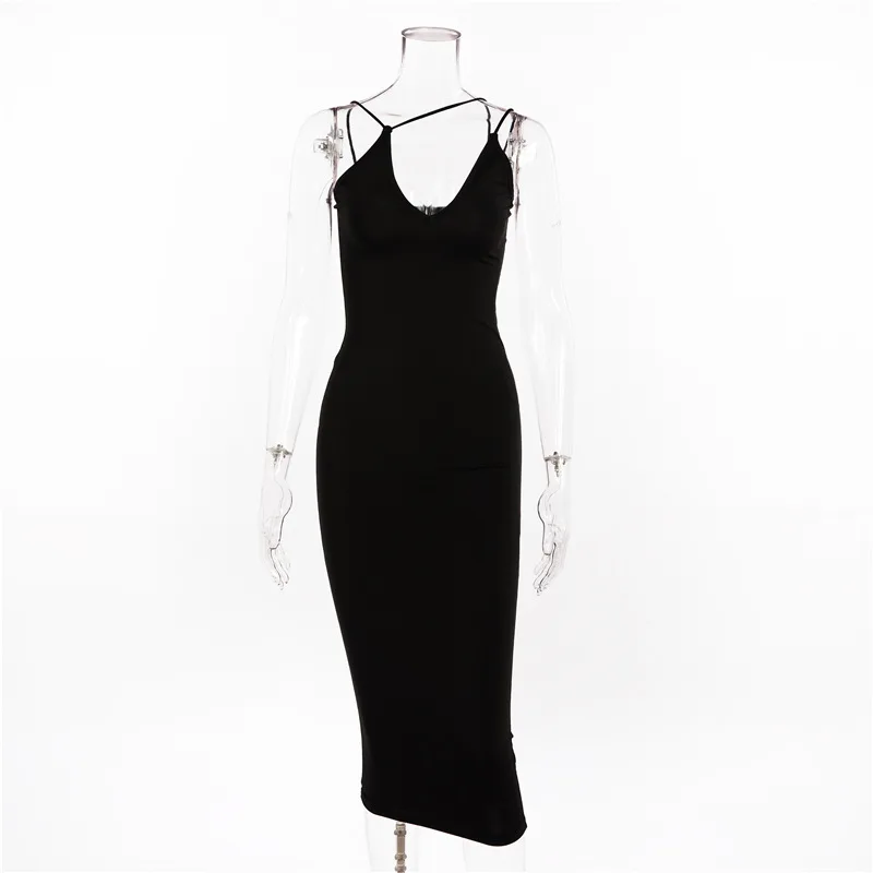 

Oluolin Sexy Dresses Women Spaghetti Strap Deep V-neck Bandage Bodycon Long Midi Dress Elegant Party Outfits Summer Undefined