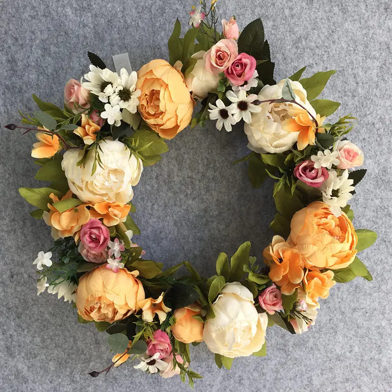 

Outer diameter about 43 cm Autumn Simulation Peony Wreaths&Garlands Hanging Door Thanksgiving Decoration Artificial Silk Flower