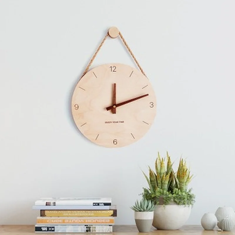 

Wooden Hanging Rope Wall Clock Nordic Simple Creative Clocks Home Living Room Clock Decoration