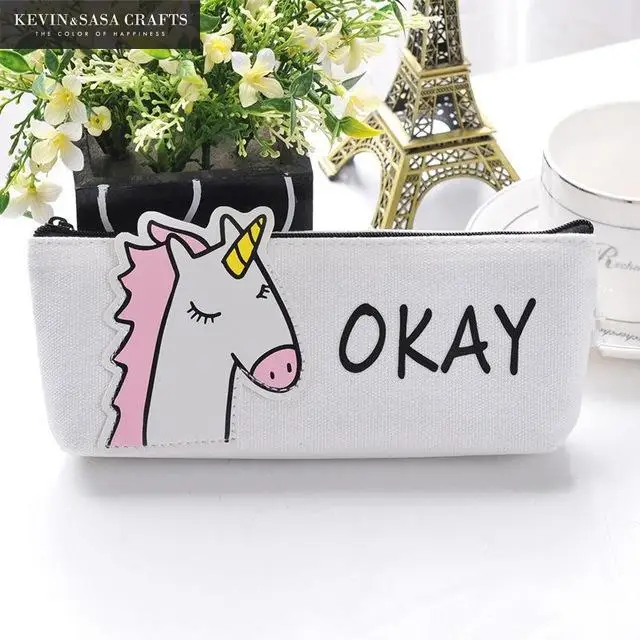Чехол карандаш с единорогом тканевые школьные принадлежности канцелярские