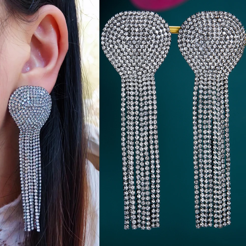 

missvikki 2022 Luxury Trendy Charm Long Tassel Pendant Earrings Full Mirco Paved Crystal Zircon Dubai Wedding Earrings Jewelry