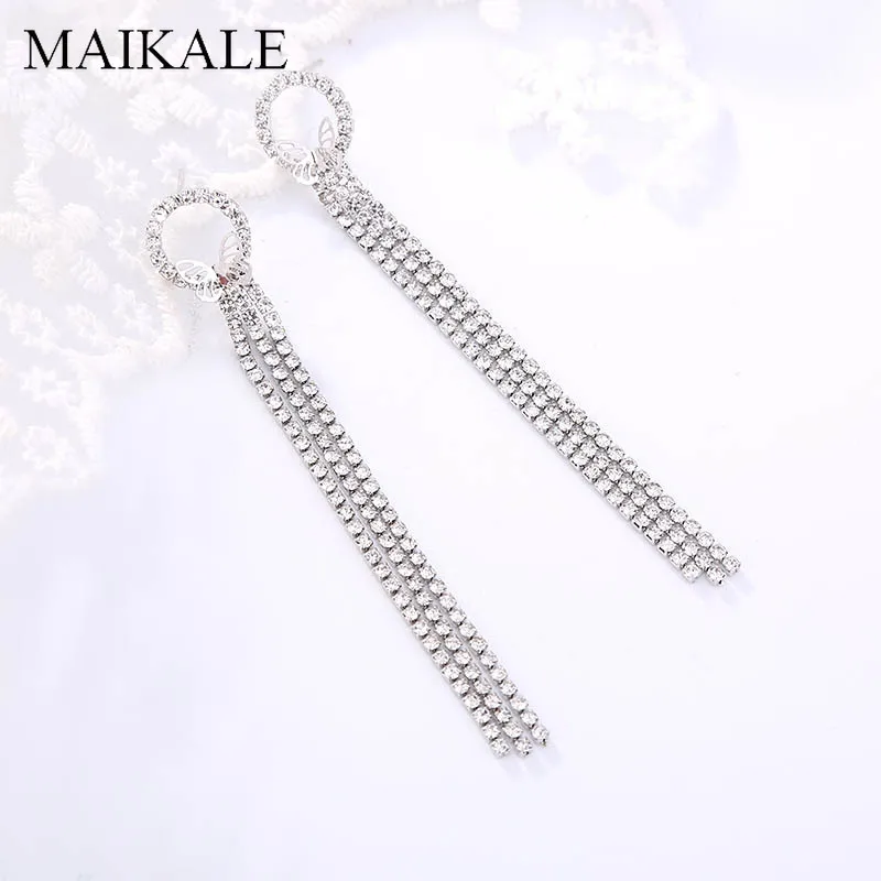 Женские длинные висячие серьги MAIKALE цепочки с цирконием и золотыми бабочками