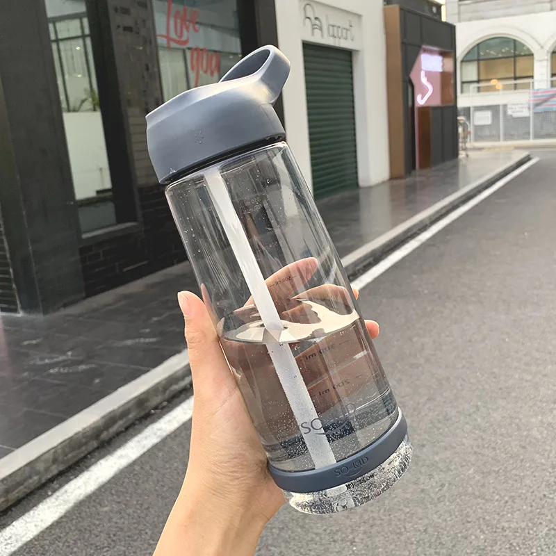 Blue-850ml Школьная бутылка для воды с соломой Bpa бесплатно Пластик бутылка для воды Спортивная бутылка для питьевой воды 1000 мл 1L для девочек 550/850/1000 мл - Цвет: Blue-850ml