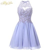 short lavender homecoming dress 2021 mini beaded lace appliques vestido de formatura open back halter neck graduation prom gown