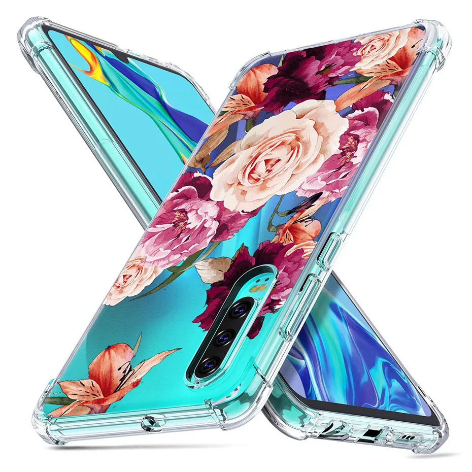 Противоударный Прозрачный цветочный чехол для Huawei Mate 20 P20 P30 Pro Lite Y6 Y7 Prime 2019 с