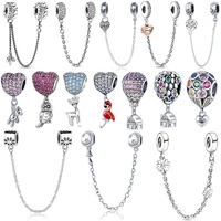 silver 925 sparkling clear sparkle flower safety chain charm bead fit original pandora bracelet pendant jewelry for women gift