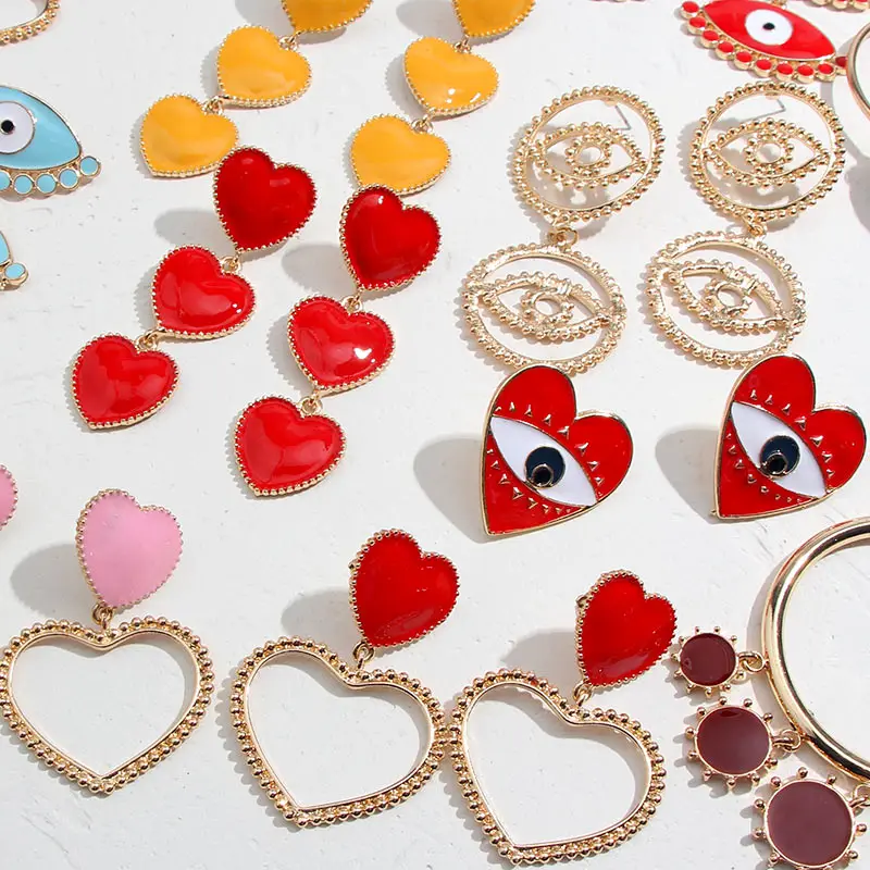 JJFOUCS многоцветный сердце Висячие серьги для женщин геометрические металлические