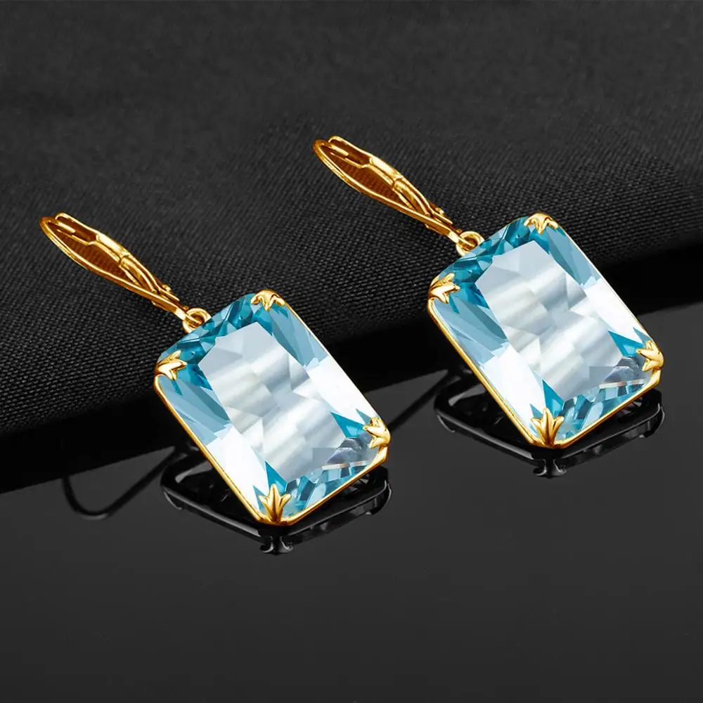 Szjinao серьги с аквамарином для Для женщин 14k золотые голубой топаз драгоценный