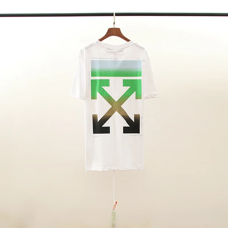 

Chao brand off ow white gradual change arrow and wo same BF style student half sleeve high street t-shirt men's wear