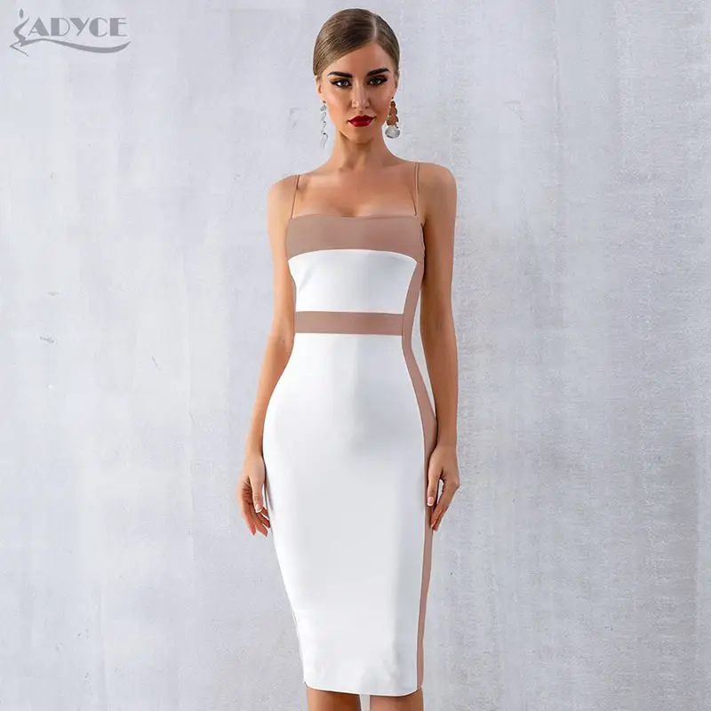 White Adyce новое летнее Бандажное платье для женщин Vestidos сексуальное облегающее платье на бретельках без рукавов Клубное платье миди вечерние платья знаменитостей - Цвет: White