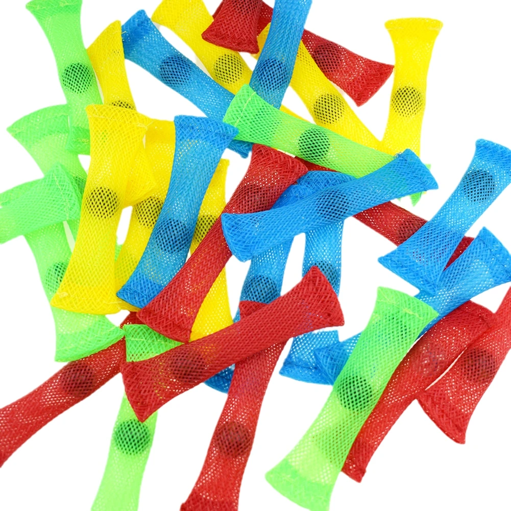 

4 Kinds Pressure Reduced Woven Net Tube With Marble Toy Multi-colored Tape Glass Marble Extrusion Vent Fidget Toy
